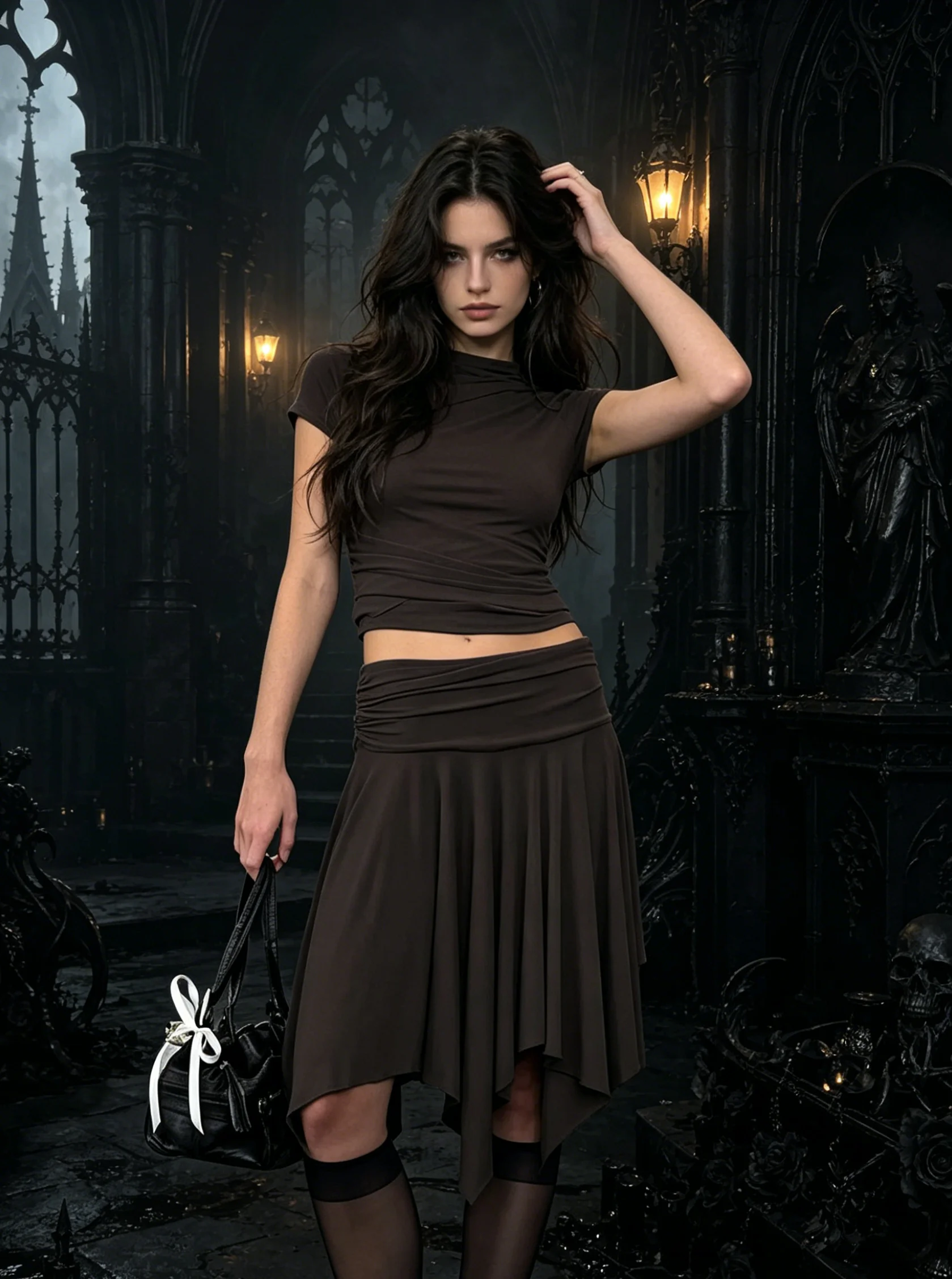 Gothic style retro ruffled irregular skirt with slimming and versatile style, elegant commuting skirt, summer foreign trade