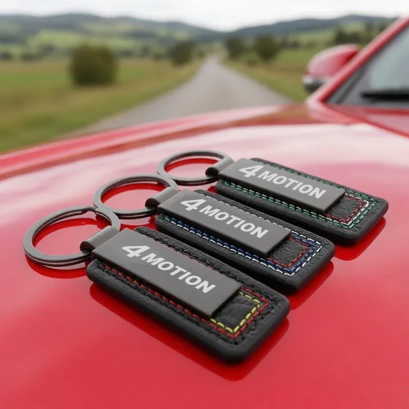 2026 Car Key Chain Fashion Business Gift for Volkswagen 4 Motion Logo Metal Leather Keychain Styling Auto Interior Decoation
