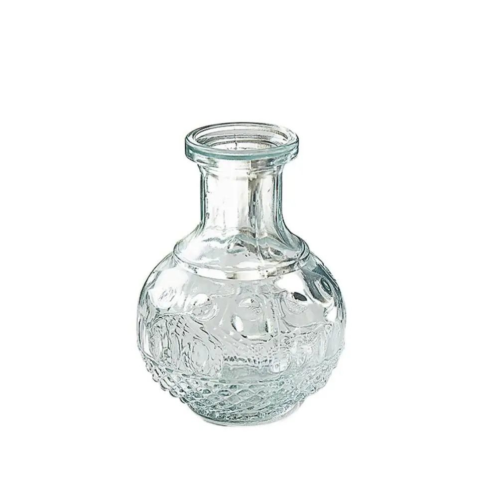 

Simple Vintage Embossed Vase Glass Creaft DIY Transparent Hydroponics Vase Embossed Printing Mini Glass Vase Flower Arrangement