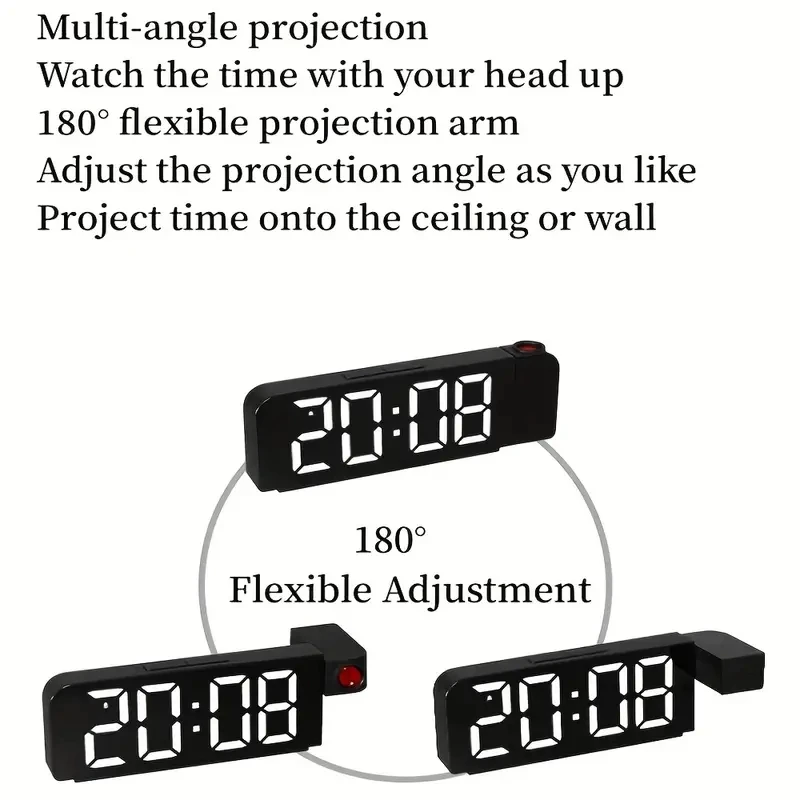 ミラー-180 ° 回転デジタルプロジェクション時計、発光LED、大規模デジタル日付、時間、温度、電子、複数の色