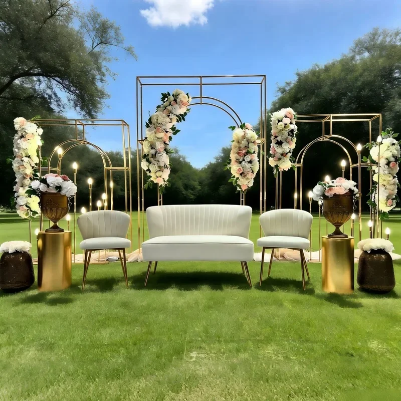 Luxury Gold Geometric Wedding Arch Backdrop Stand Kit Glitter Floral Frame for Outdoor Party Garden Party Decor 1/3pcs