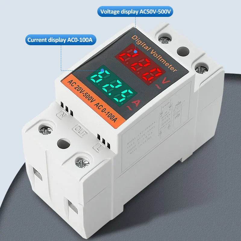 LCD Dual Digital Din Rail AC Voltmeter Ammeter AC220V 380V Electricity Meter AC60-500V AC0-99.9A Volt Amp Monitor Energy Meter