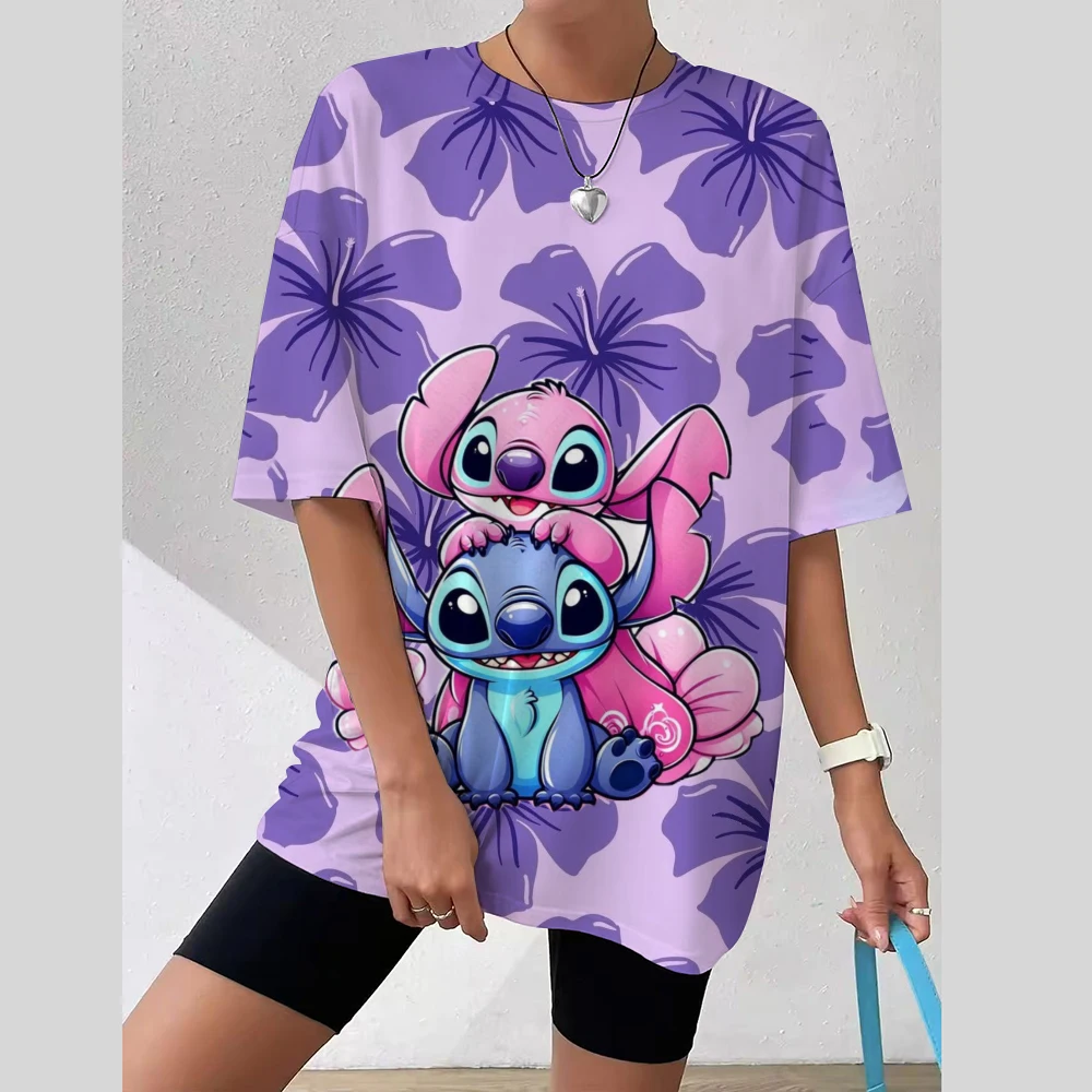 

Disney Kawaii Lilo Stitch Cartoon Summer T Shirt Women Cute Anime Harajuku T-shirt Ullzang Y2K Streetwear Tshirt Hip Hop Top