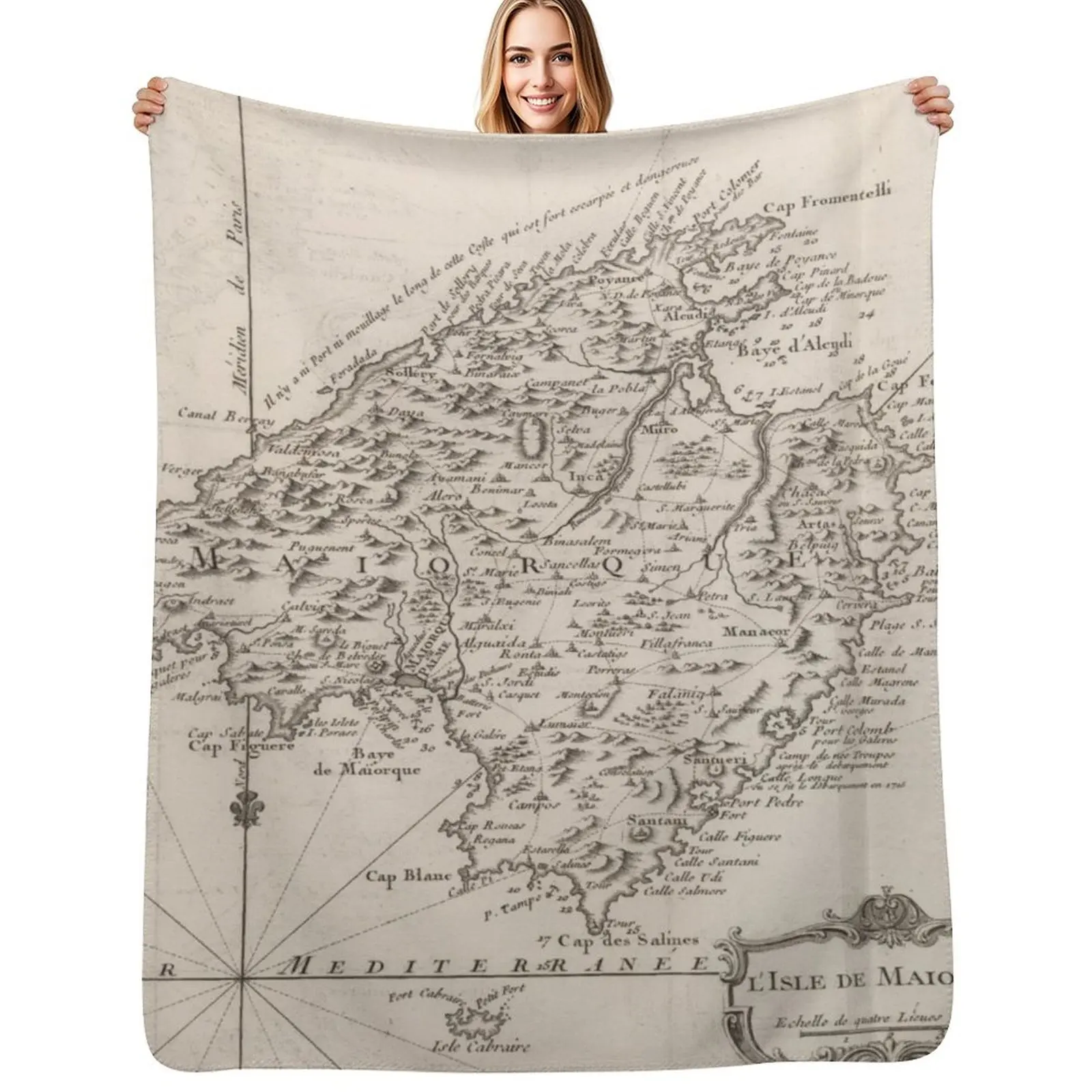 Vintage Mallorca Spain Map (1764) Throw Blanket Lightweight Warm Blanket for Travel Camping