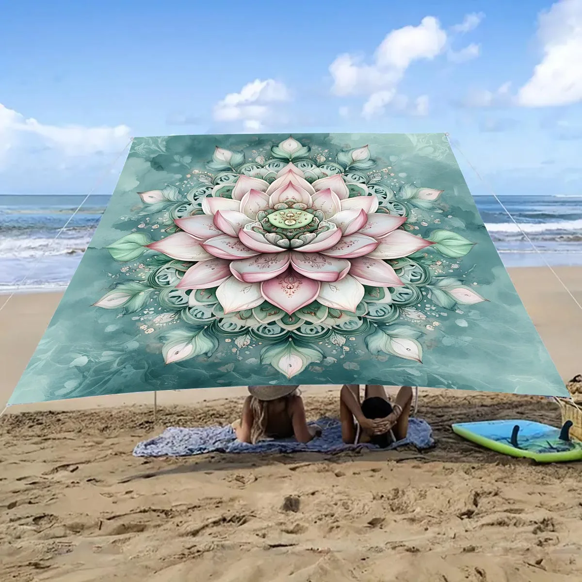 Mandala Sun Shade Tarp Waterproof Outdoor Camping Canopy Shelter Beach Tent Sand Proof Picnic Ground Cover UV Protection Portabl