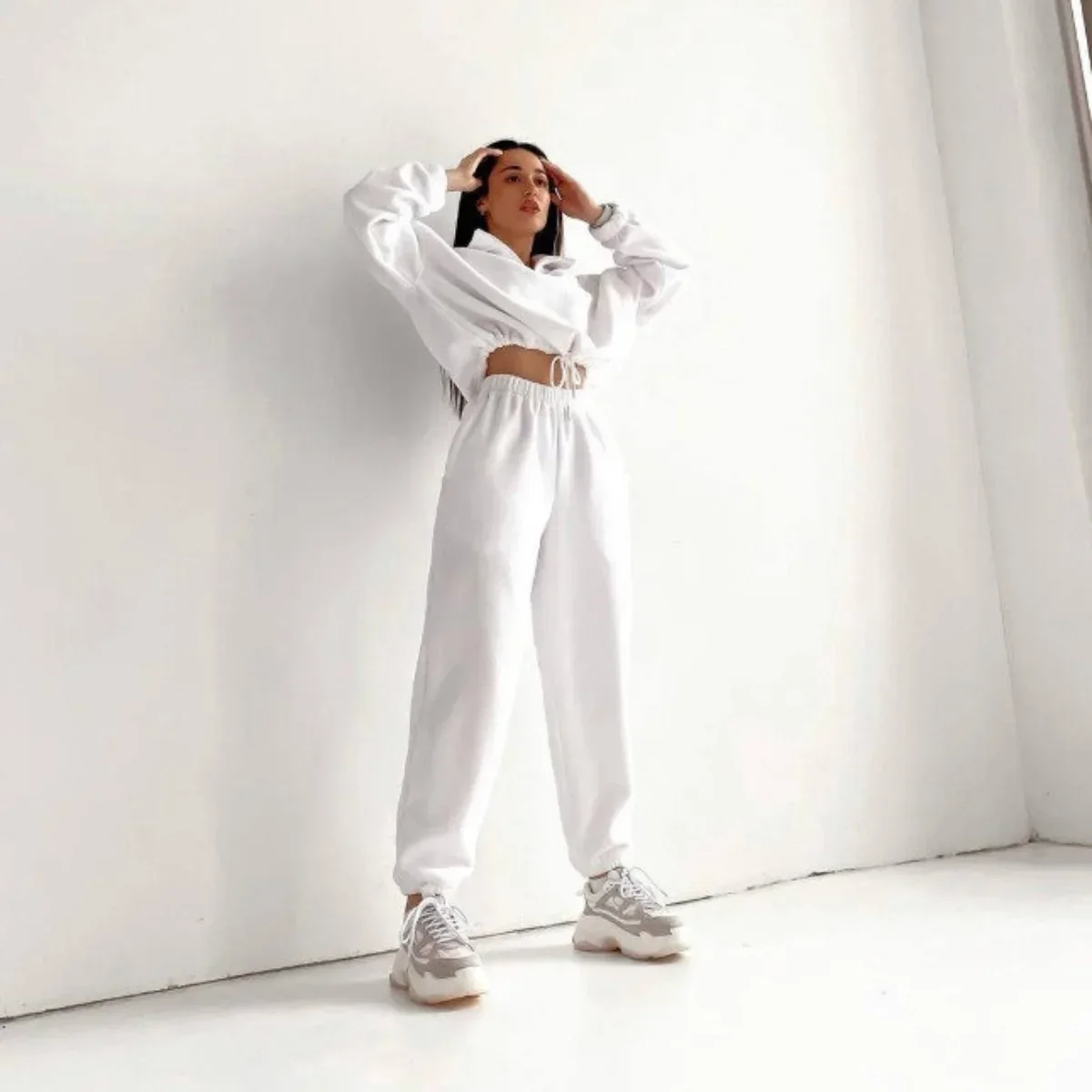 Women Pant Sets Sweatshirts Autumn Winter Matching Sets Tracksuit Y2k Zipper Long Sleeve Loose Two Pieces Suits Work Streetwear