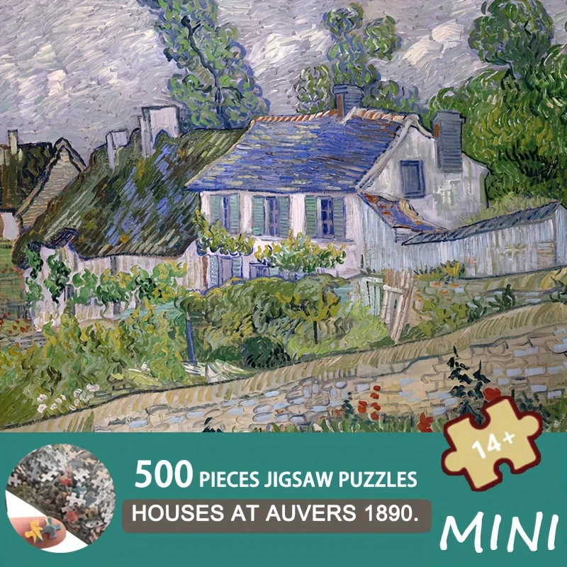 

Van Gogh Houses at Auvers 500-Piece Mini Art Puzzle - 15x10 Inch Premium Paper Jigsaw for Adults, Christmas Gift for Art Lovers