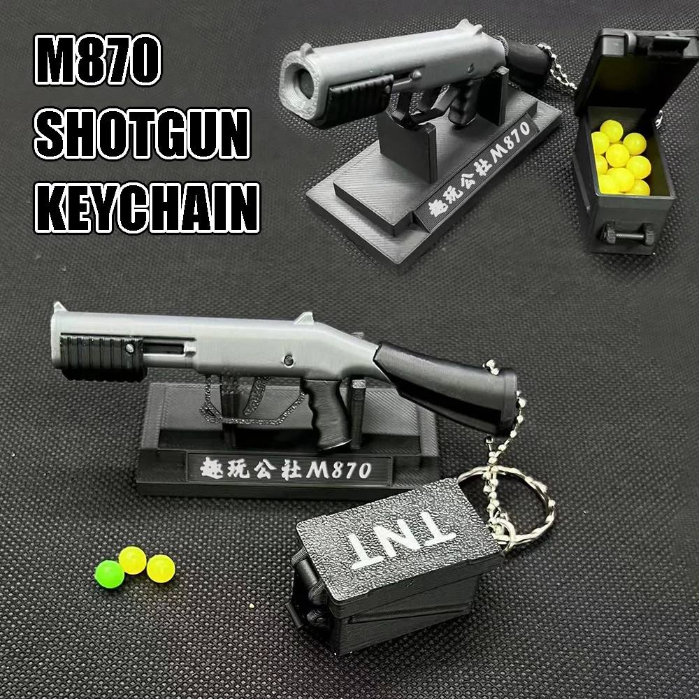 Mini 3D Printed M870 Pump Shotgun Model Keychain Blaster BB Gun Toy Keychain Toy Decompression Toys Cool Kids Gifts