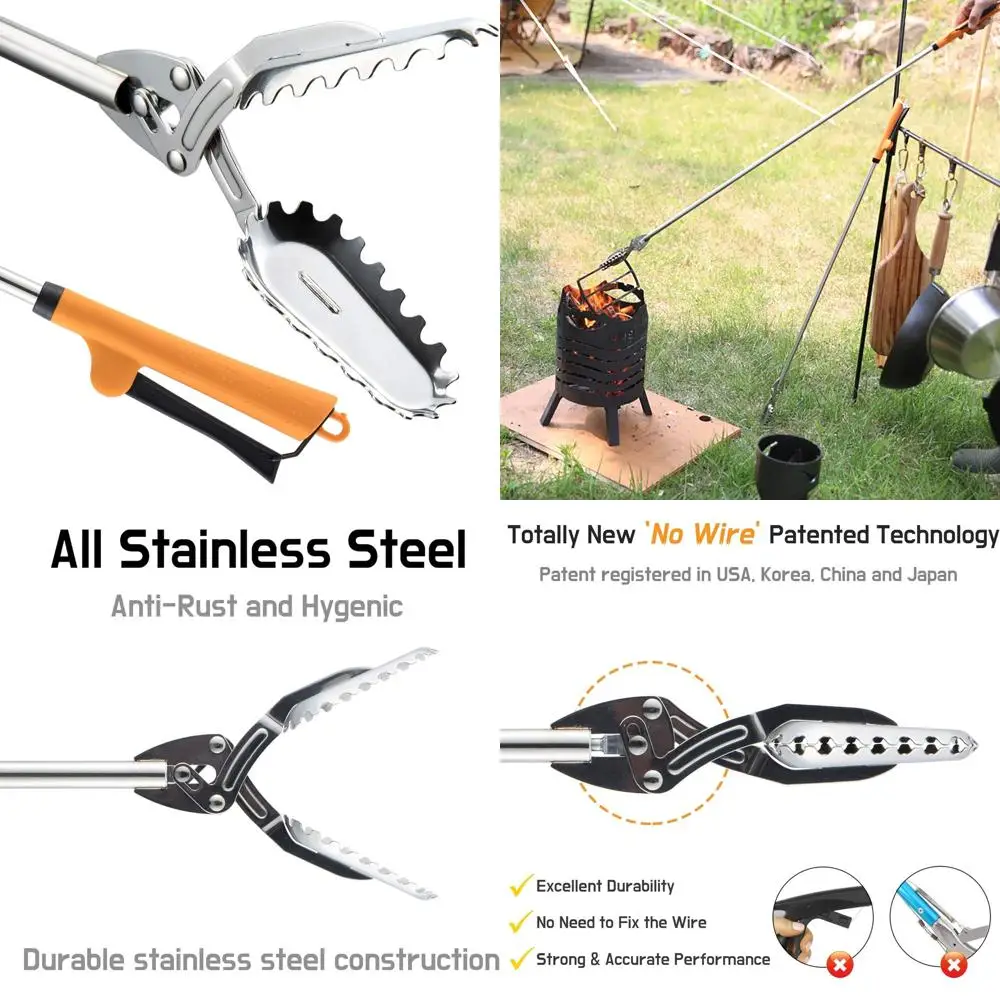 

Stainless Steel Heavy-Duty Reacher Tool for Trash, Logs, BBQ, Fireplace, and Plogging