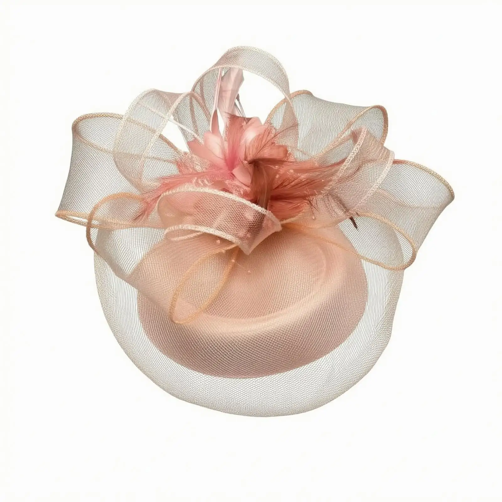Elegant Bridal Hair Clip Headpiece for Wedding Mesh Tulle Feather Ornament with Pearl Rhinestone Gold Accent