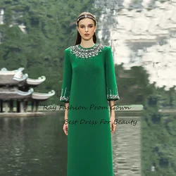 Ray Fashion A Line Evening Dress O Neck Full Sleeves With Crystal Floor Length For Women Formal Occasion Gowns Платье для бала