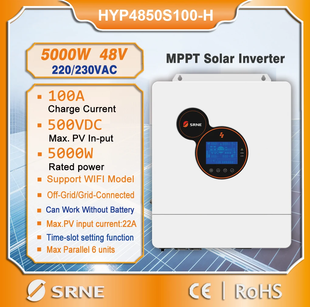 

Гибридный солнечный инвертор SRNE серии HYP 5 кВт 48 В 220 В/230 В PV с максимальным входным напряжением в постоянного тока, немодулированный синусоидальный сигнал