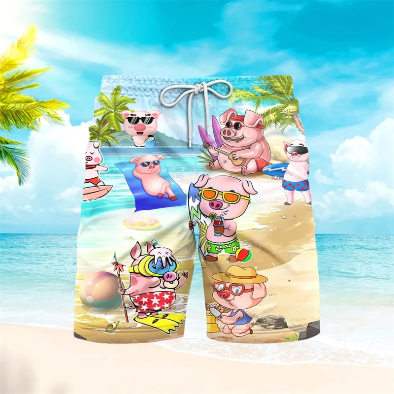 

Parrot Pigs 3D Printed Man Swim Shorts Streetwear Beach Shorts Sport Casual Swimwear Pants Male Men Kids Clothing Para Hombre