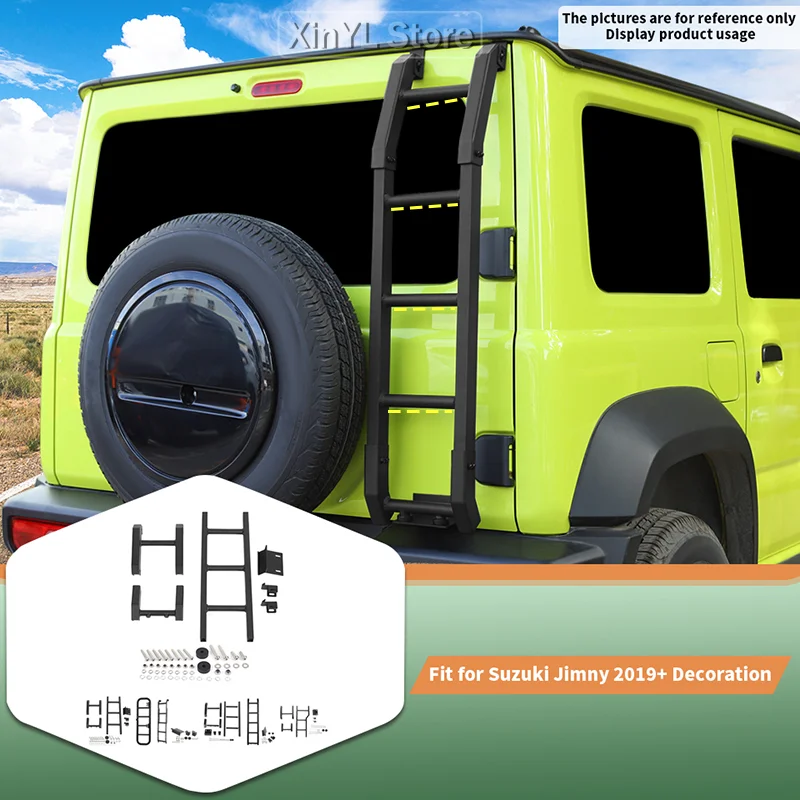 

New Aluminum Car Rear Tail Door Ladder Climbing Kit Fit For Suzuki Jimny 2019 2020 2021 2022 Up Black No Drilling Required