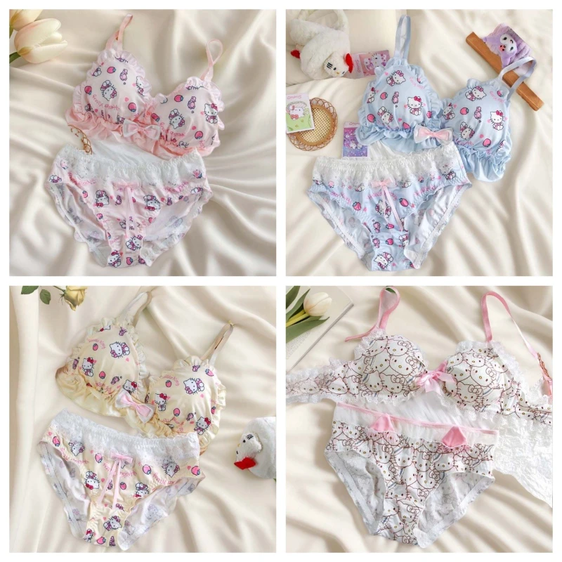 

Anime Sanrio Bra Set Hello Kitty Kawaii Sweet Underwear Panties Bra Set Push-Up Bra Comic Underwear Sexy Pure Desire Girl Gift