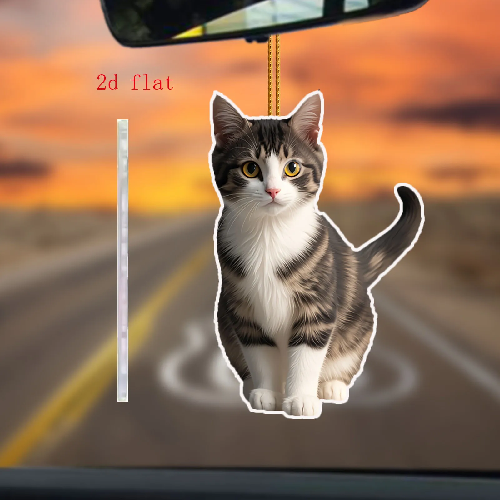 Adorno colgante de gato malvado plano 2D, colgante felino acrílico realista para coche y bolsa, 1 ud.