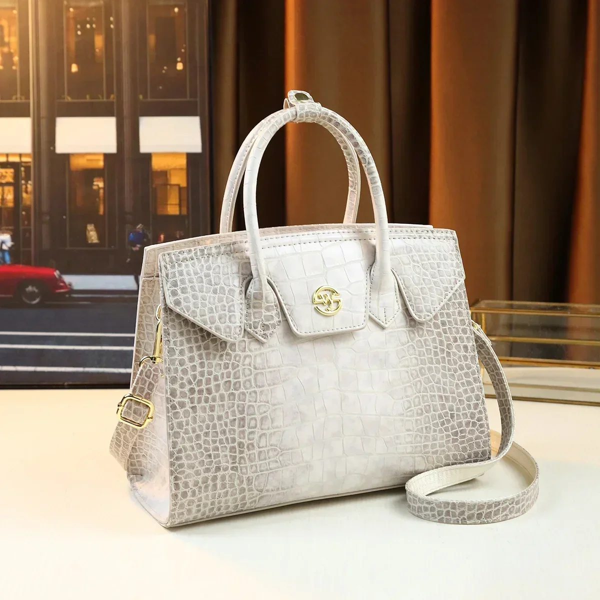 New Arrival PU Leather Bag for Women, Elegant Crocodile Pattern Platinum Bag, Large Capacity Shoulder Bag, Best Gift for Mom