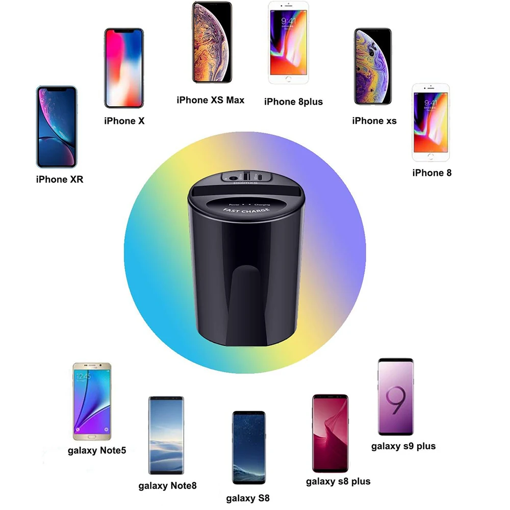 Car Cup 2-in-1 Wireless Car Multi-Function Fast Charging Pad Stand 10W/7.5W/5W High Performance