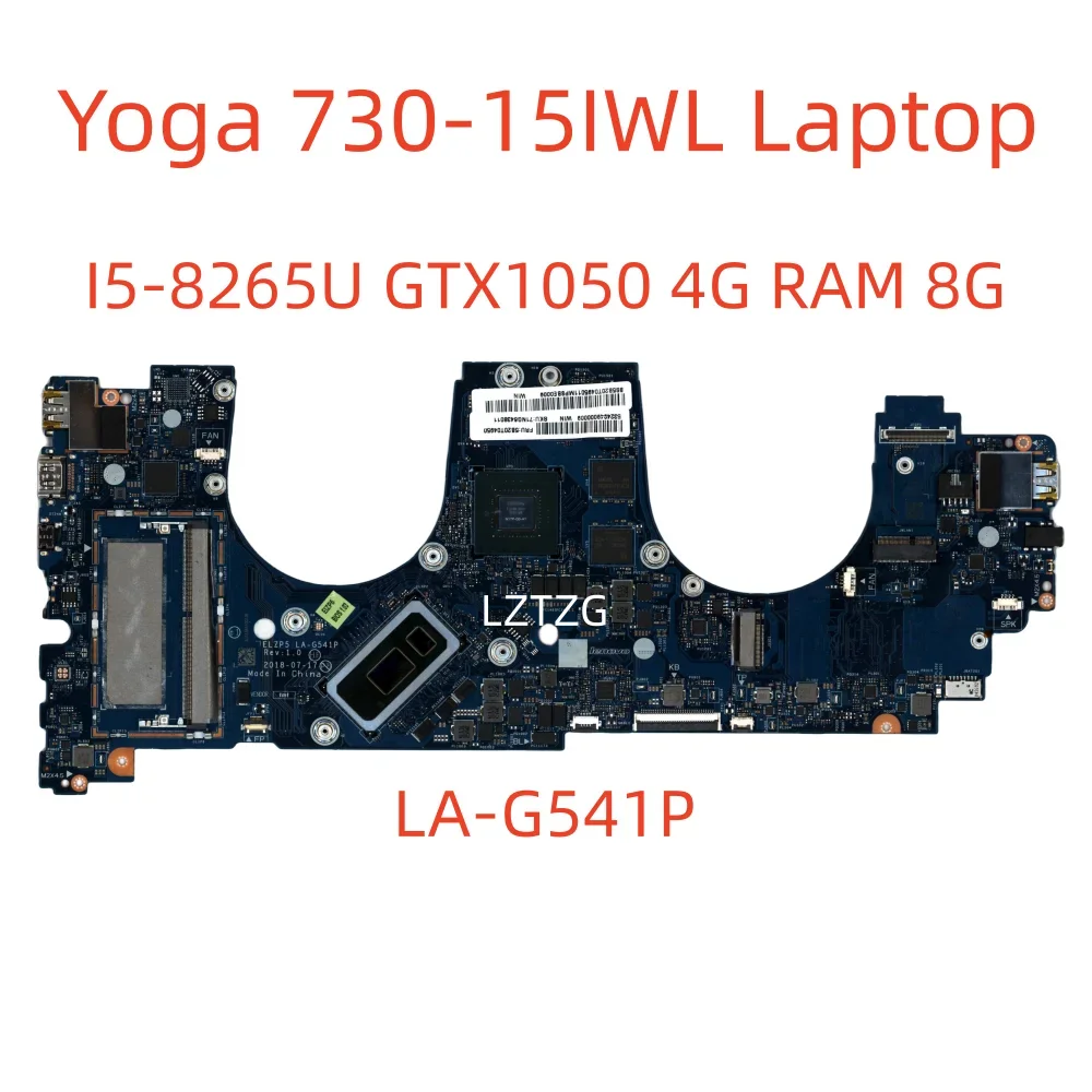 LA-G541P Motherboard For Lenovo Yoga 730-15IWL Laptop Mainboard I5-8265U GTX1050 4G RAM 8G 5B20T04950