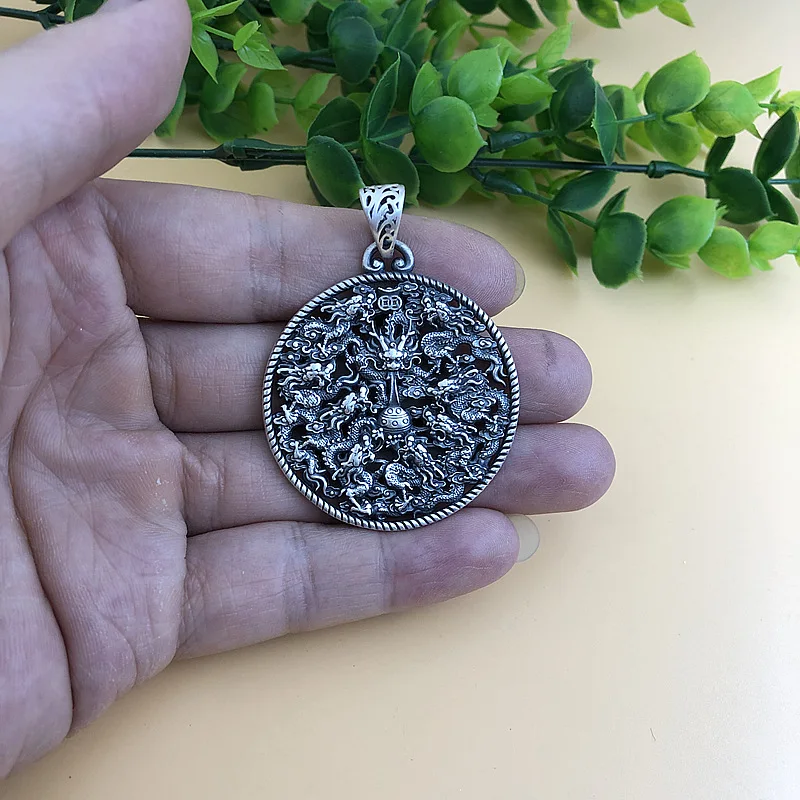 Buyee 925 Sterling Silver Male Big Pendant Chain Elegant Chinese Dragon Necklace for Men Fashion Round Fine Jewelry Chain Gift