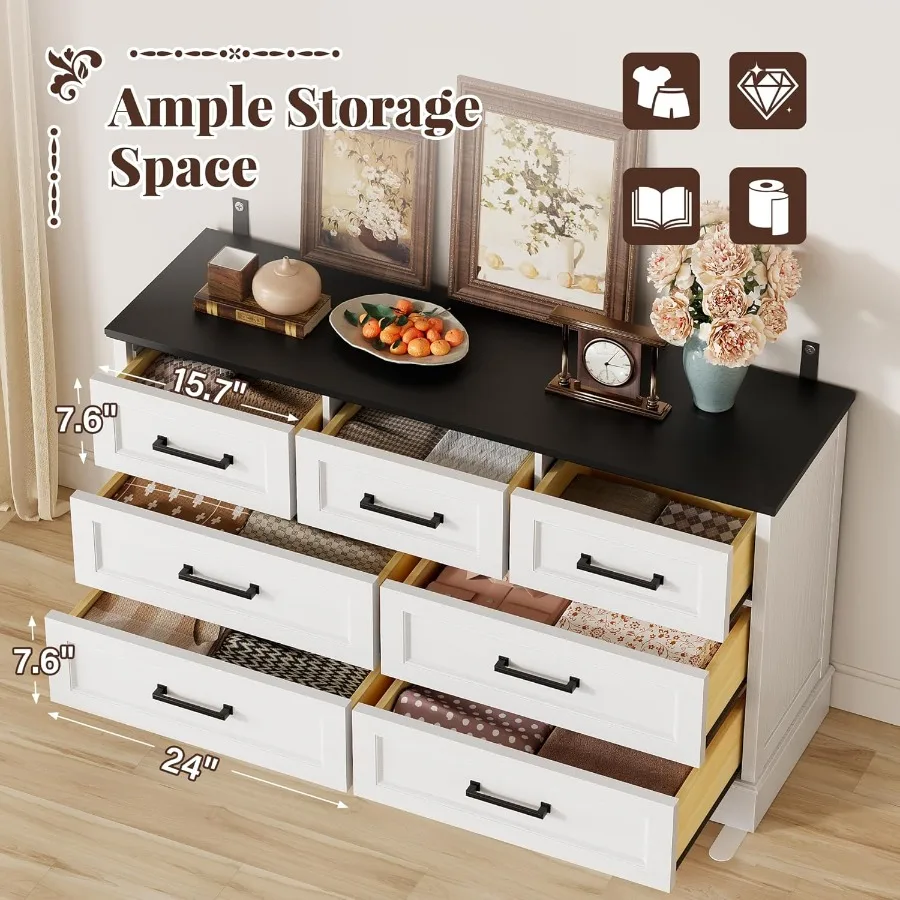 خزانة مزرعة لغرفة النوم مع 7 أدراج خزانة خشبية ذات أدراج توفر مساحة تخزين واسعة 52 بوصة لتنظيم خزانة الملابس