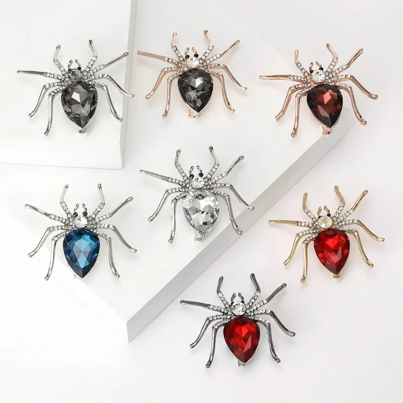 Broche de araña con diamantes de imitación de aleación para mujer, joyería creativa para Halloween, ropa para hombre y mujer