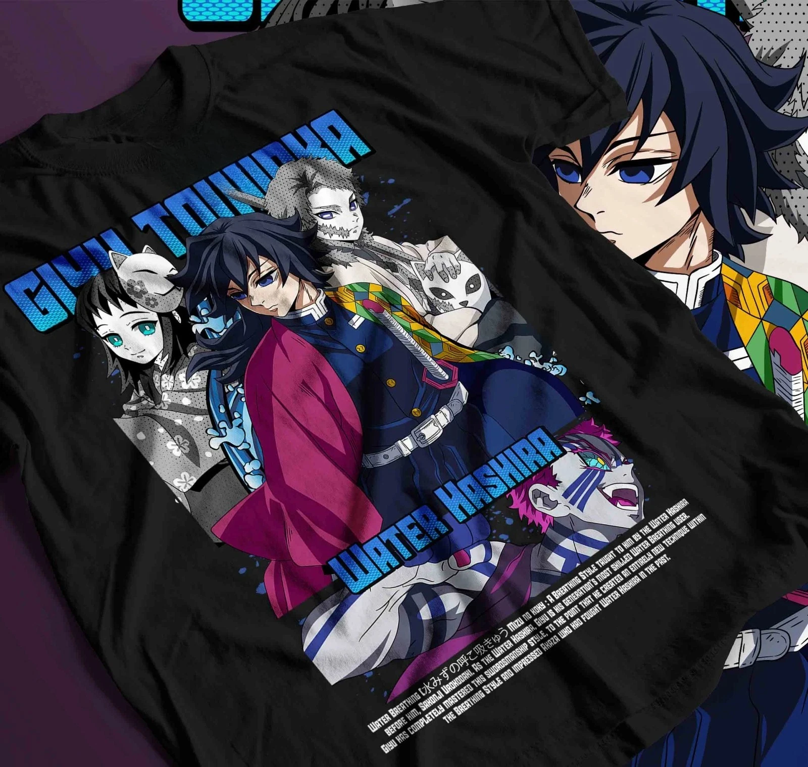 Camiseta Giyu Tomioka Demon Slayer Kimetsu No Yaiba, camiseta de Anime, camiseta transpirable de verano para hombres y mujeres