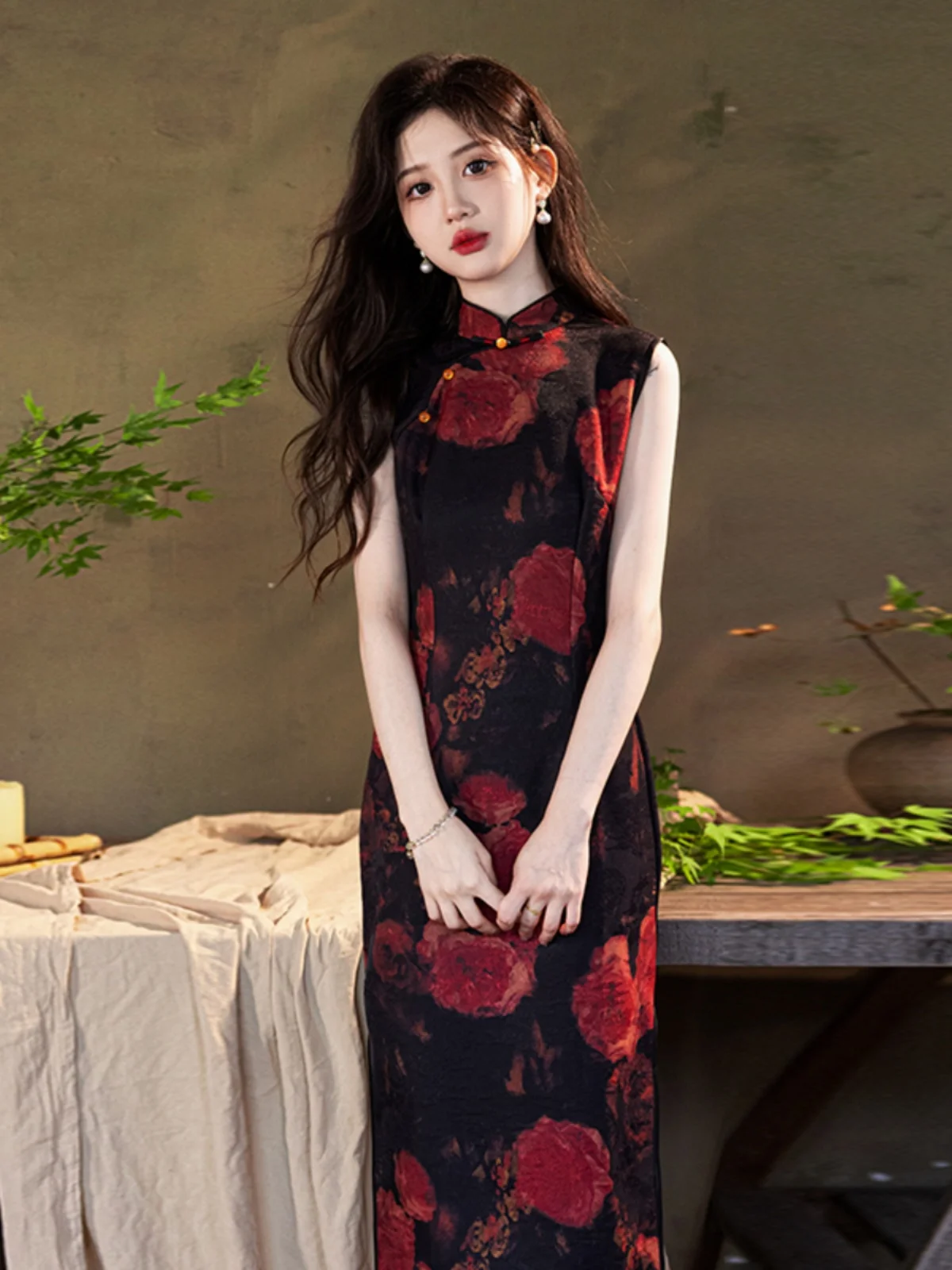 

Retro Republic of Chi Svel Hong Kong Sle Young Ele Daily Wearable Long Qipao Low Slit