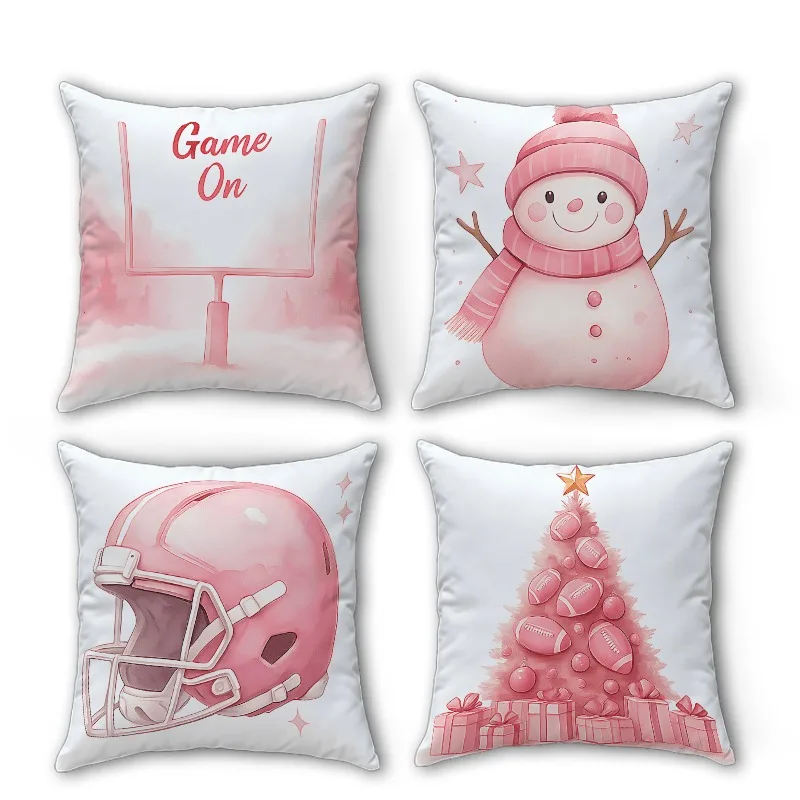 

Очаровательная розовая футбольная рождественская наволочка, декоративная наволочка со снеговиком и шлемом «игры» для дома, дивана, спальни