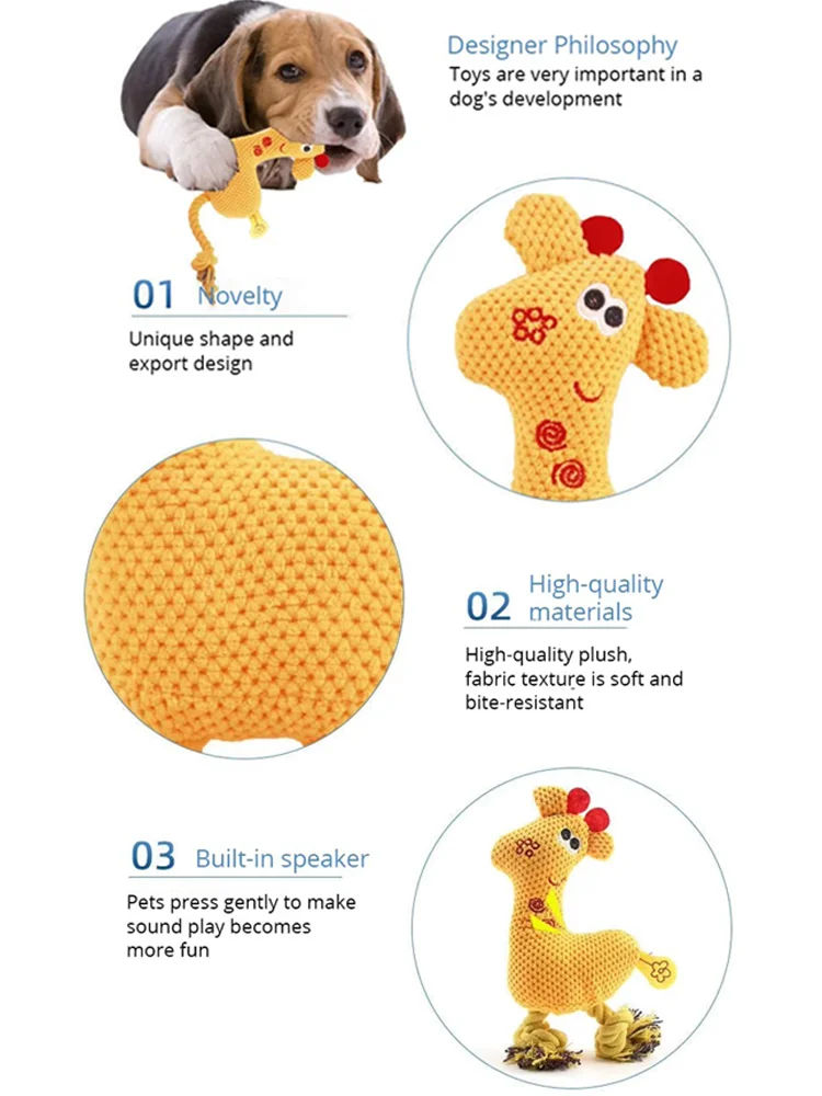 Cute Cartoon Animal Plush Pet Toy Squeaky Durable Chew Resistant Puppy Molar Interactive Play Toys Boredom Relief Dog Chewing