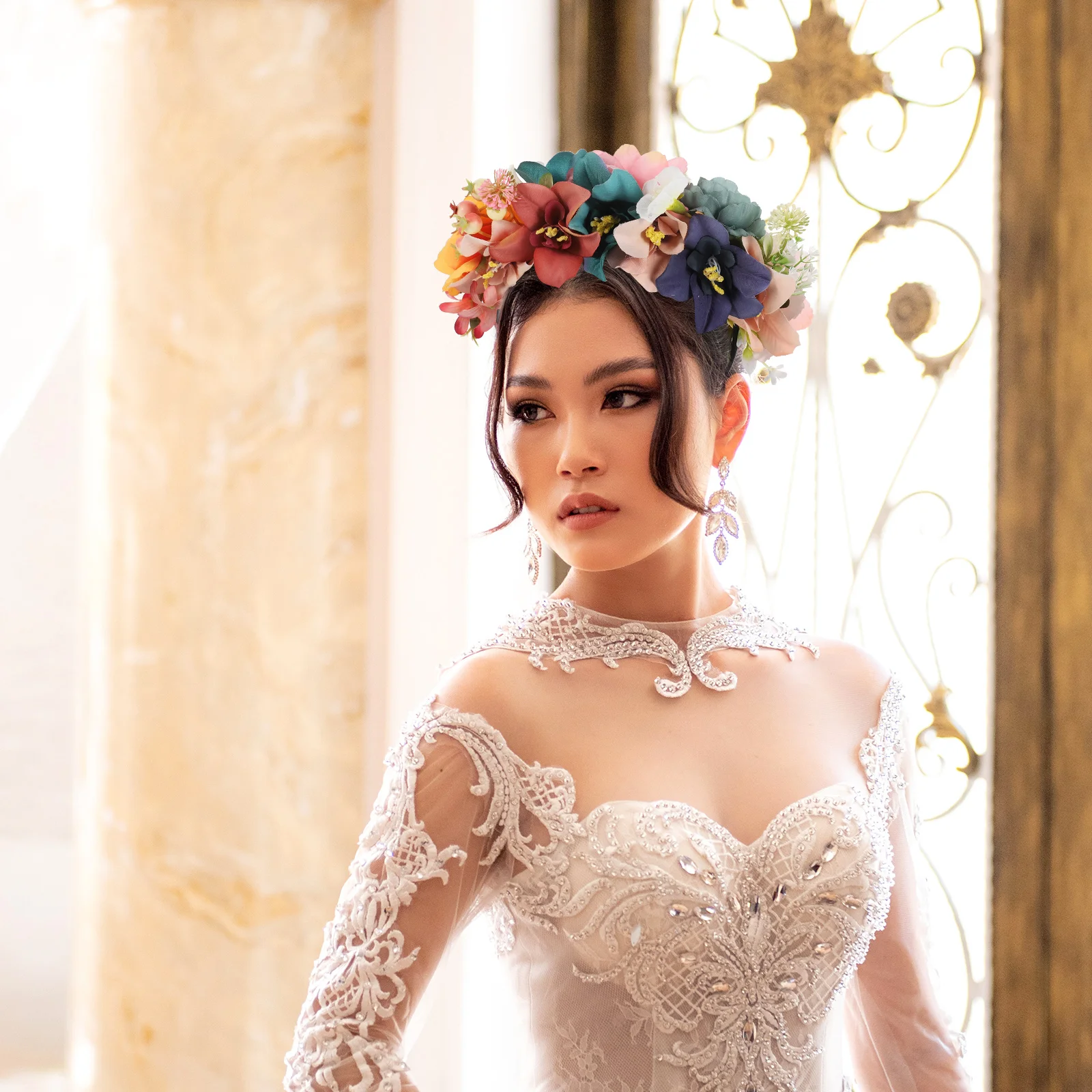 

Artificial Flower Headb Wedding Crown Headdress Bride Headpiece for Women Bridal Party Accessories Comfortable