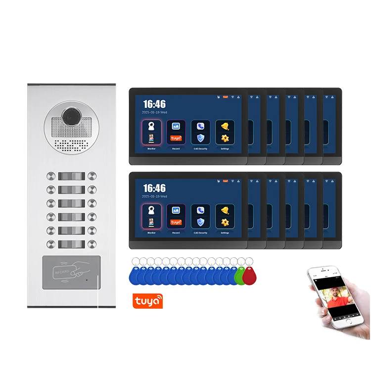 Apartment 12-Unit Video Intercom System with RFID Unlock & Water Resistant