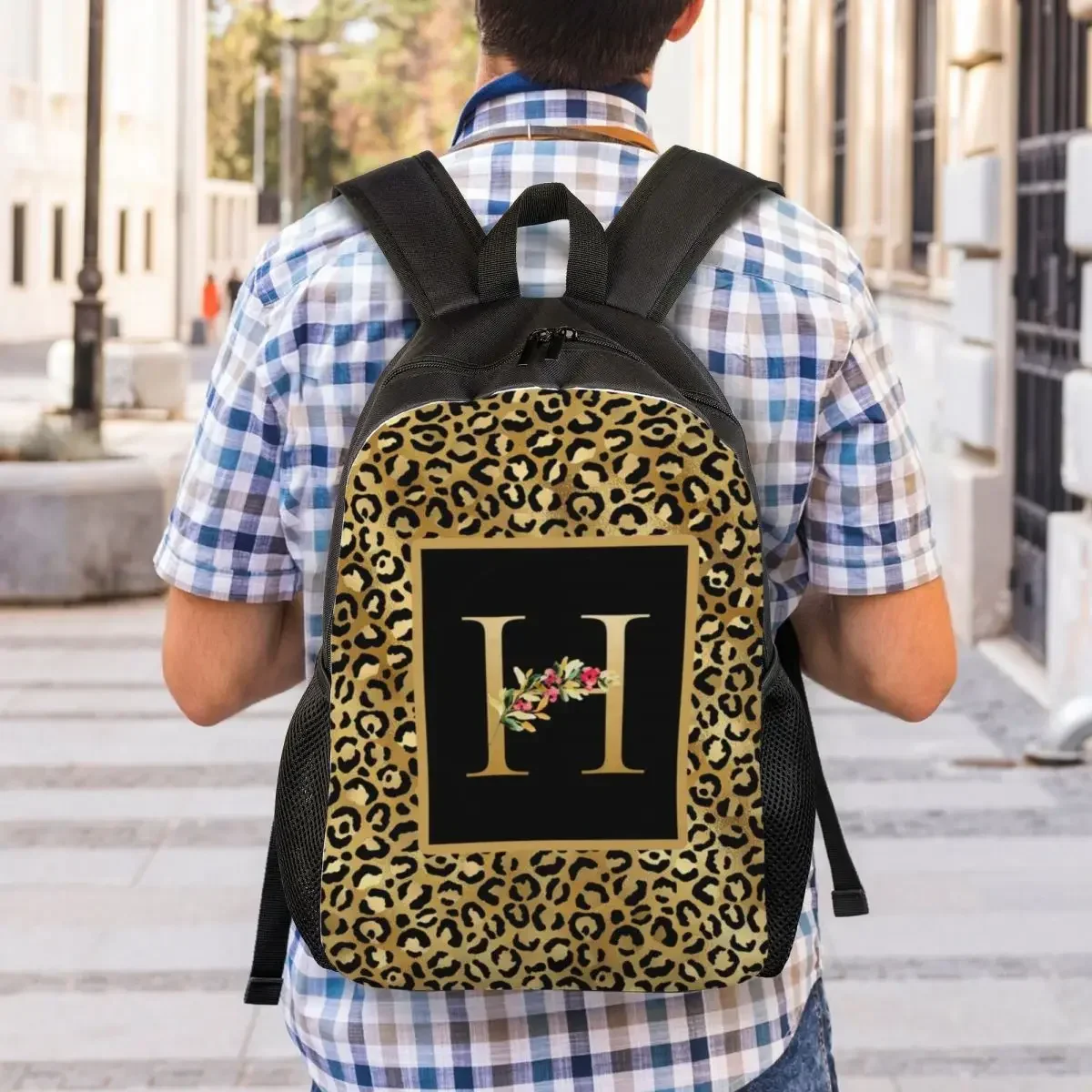 Custom Leopard Pattern Letter Backpack Women Men Casual Bookbag for School College Bags