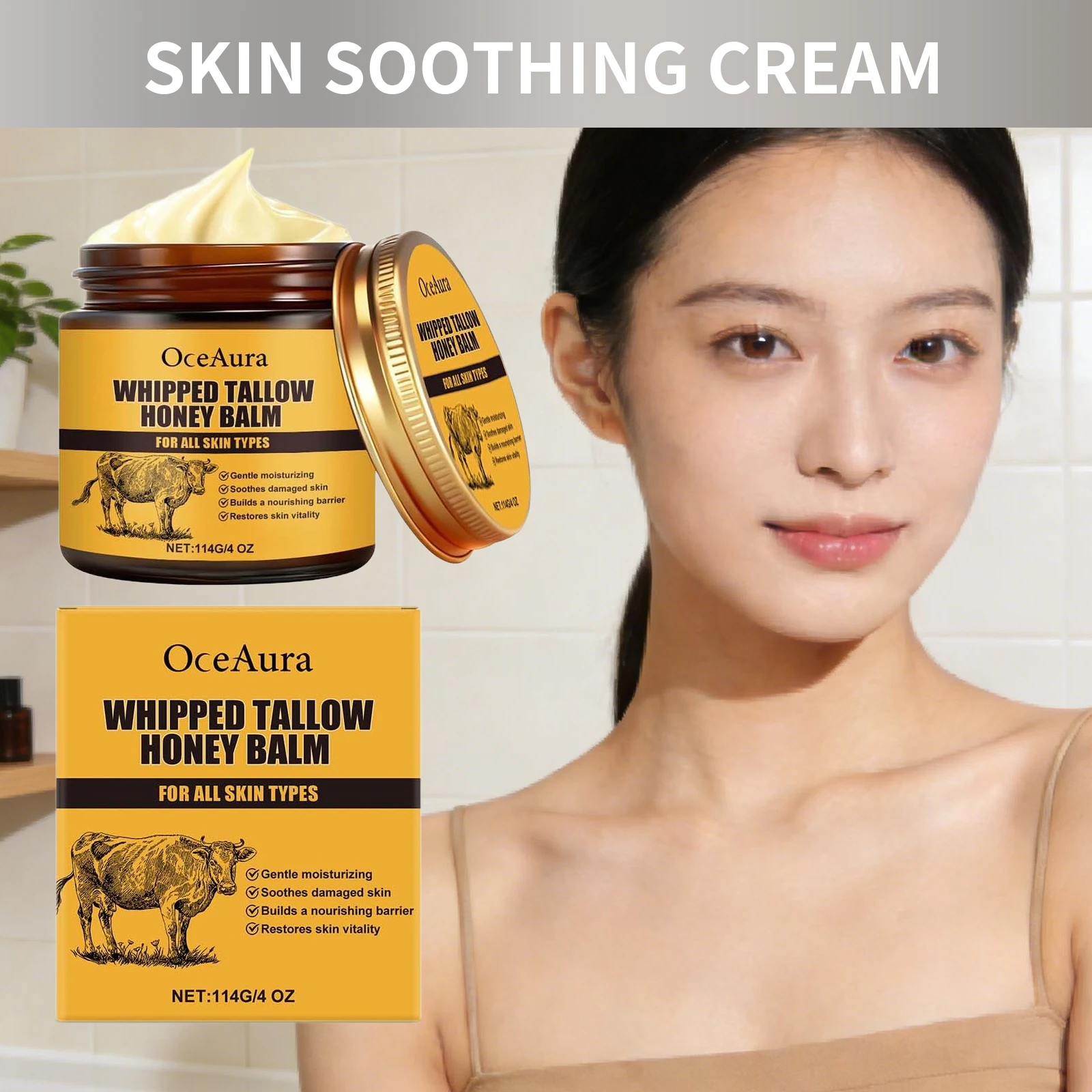 

OCEAURA Cow Fat Honey Moisturize Cream Enhance Resilience Brighten Improve Roughness Reduce Fine Lines Wh-iten Skin Sooth Cream