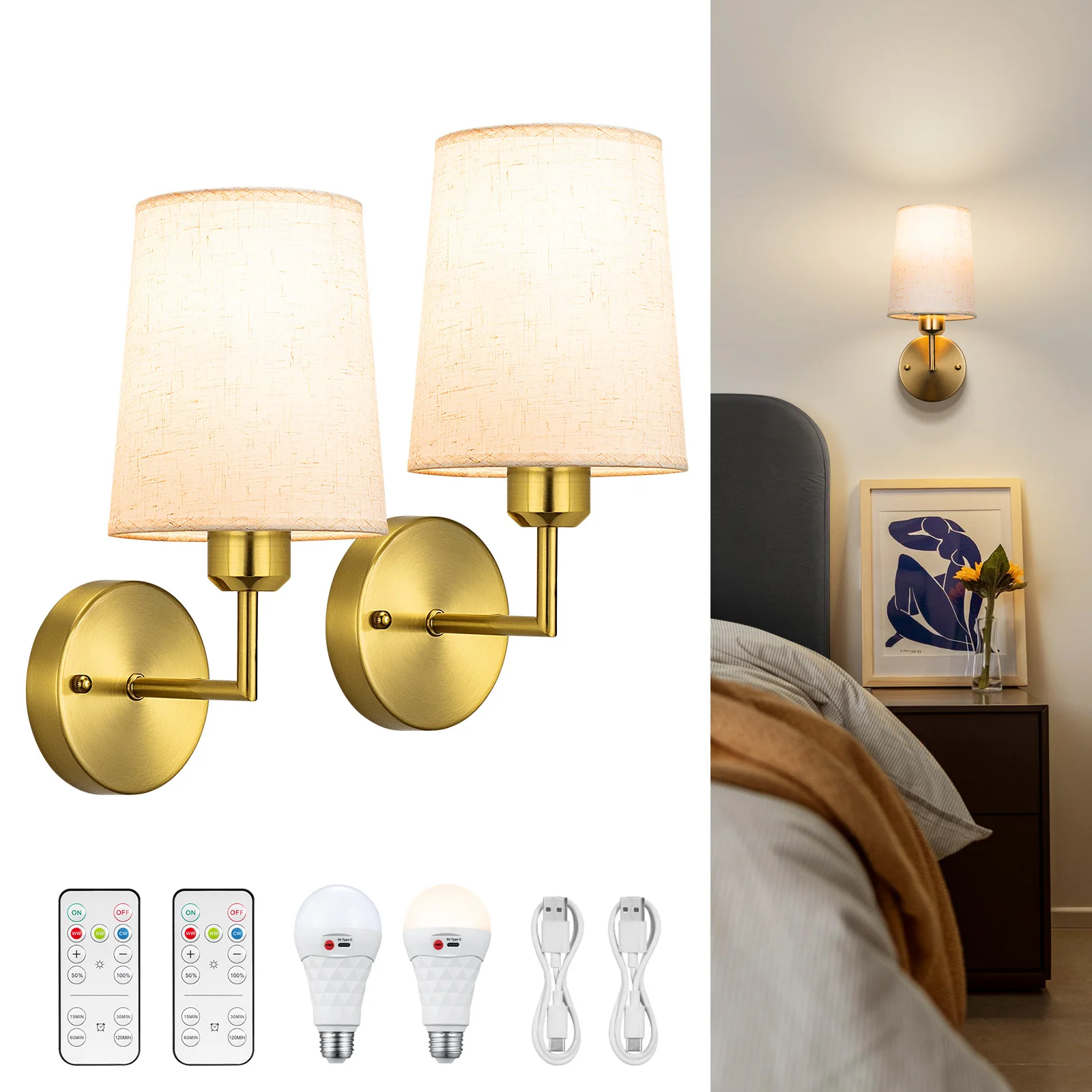 

Battery Operated Wall Sconce, Rechargeable Wall Sconces Wall Decor Set of 2 Wireless Wall Lights Wireless Battery Powered Sconce