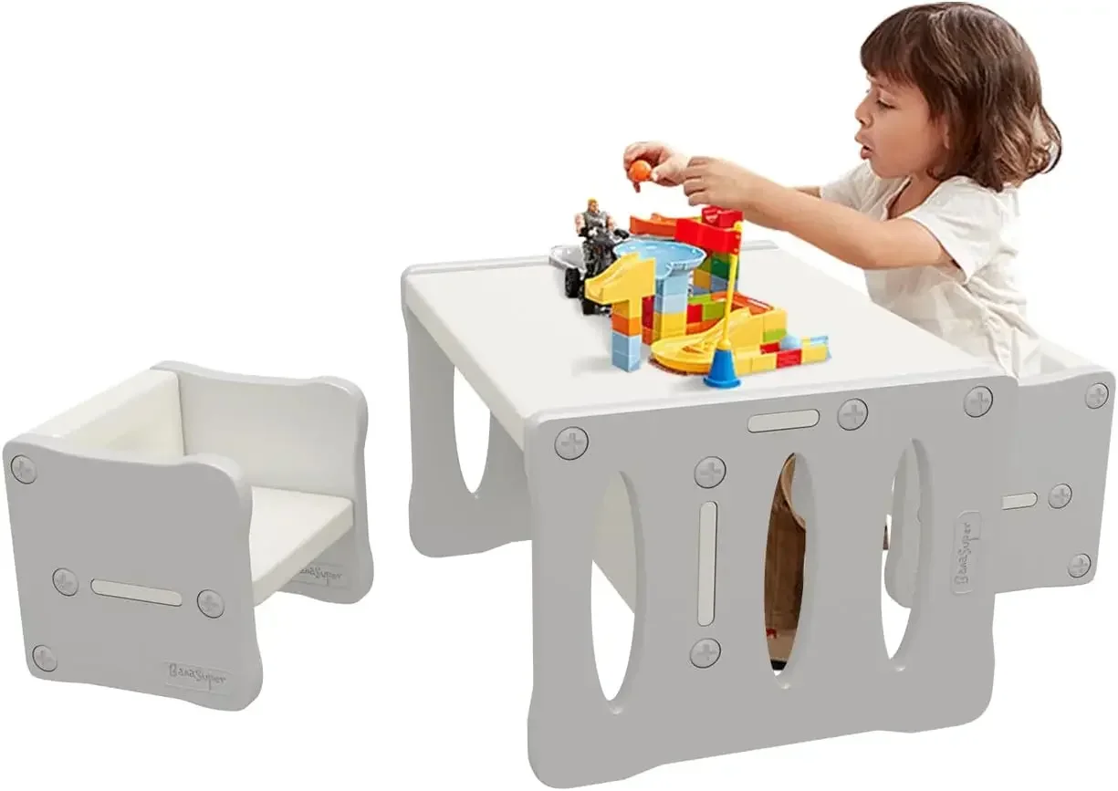 Kindertafel En Kinderstoel Set, Peuters, Hoogte Adjustablee Grey Met 2 Stoelen Set66 % Korting