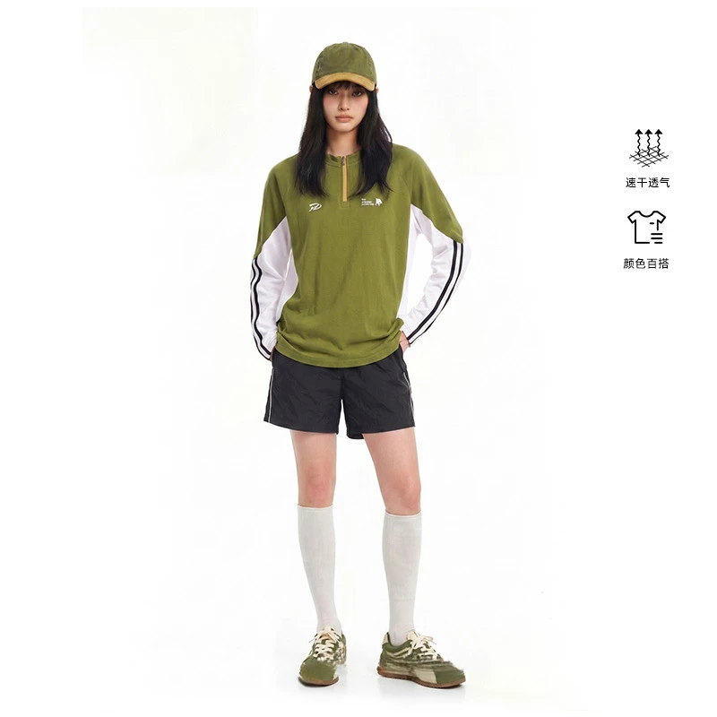 QICHE 2026 New Women Quick Dry Long Sleeve Top Half Zip Contrast Color Loose Breathable Shirt Cycling Badminton Sportswear