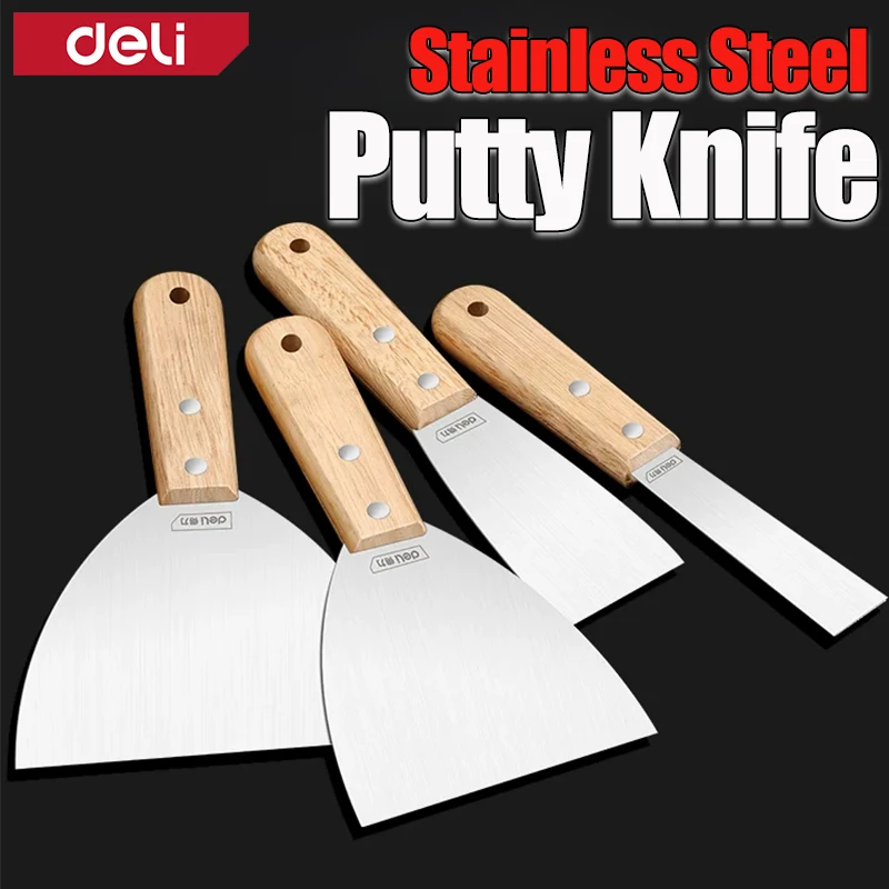 Wood Handle Scraper 1-5 Inch Stainless Steel Putty Knife For Cleaning Adhesive Residue Tile Grouting Old Paint Removal Home Fix