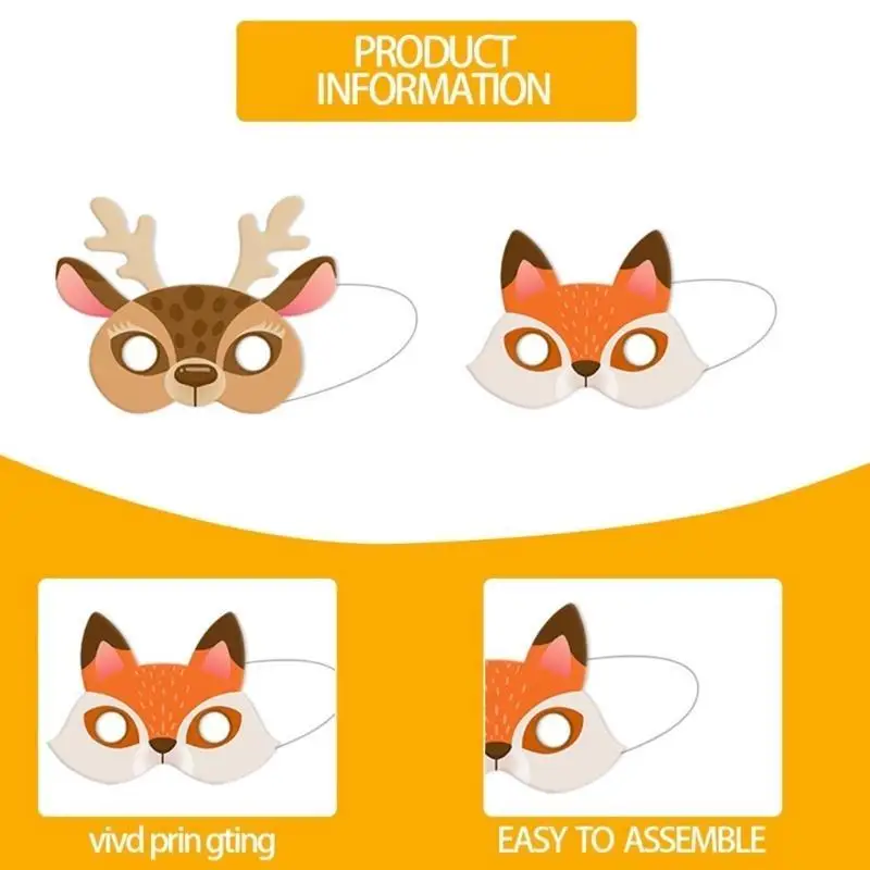 39bb 12pcs Masque animal jungle pour les enfants Cosplay Masque en papier à demi-visage pour les faveurs fête d'anniversaire