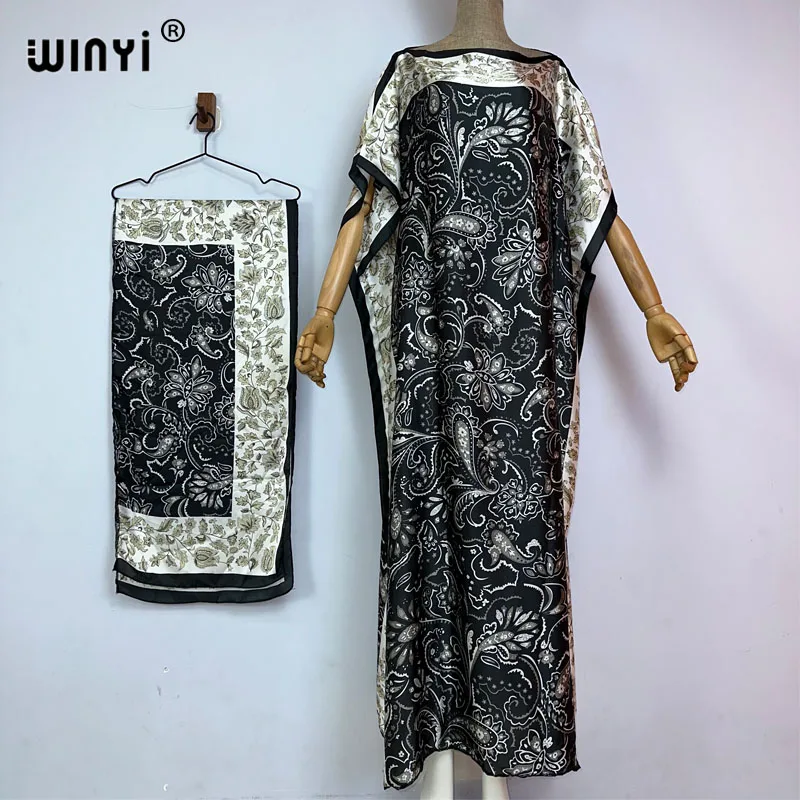 WINYI africa boho print clothing for women Dubai Muslim Dashiki abaya holiday Design With belt evening dress caftan party dress