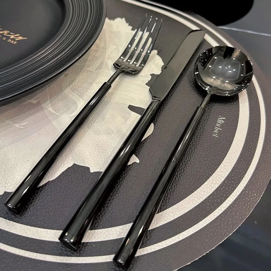 

Black Knife and Fork 304 Stainless Steel Titanium Plated Knife and Fork Kitchen Supplies Dessert Spoon Fruit Fork Coffee Spoon