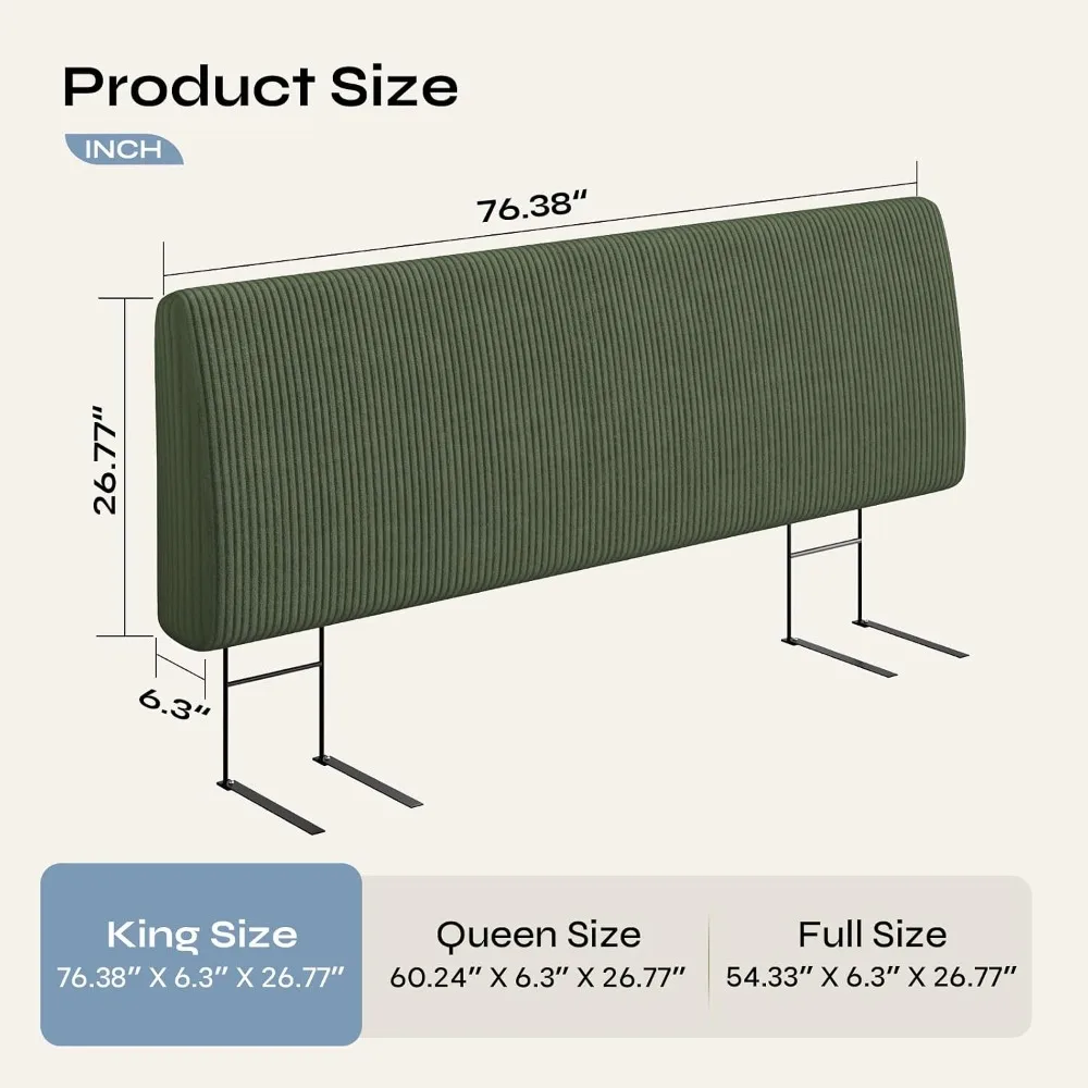 Upholstered Headboard for King Bed, Height Adjustable Ergonomic, Easy Assemble, Sturdy, Olive Green
