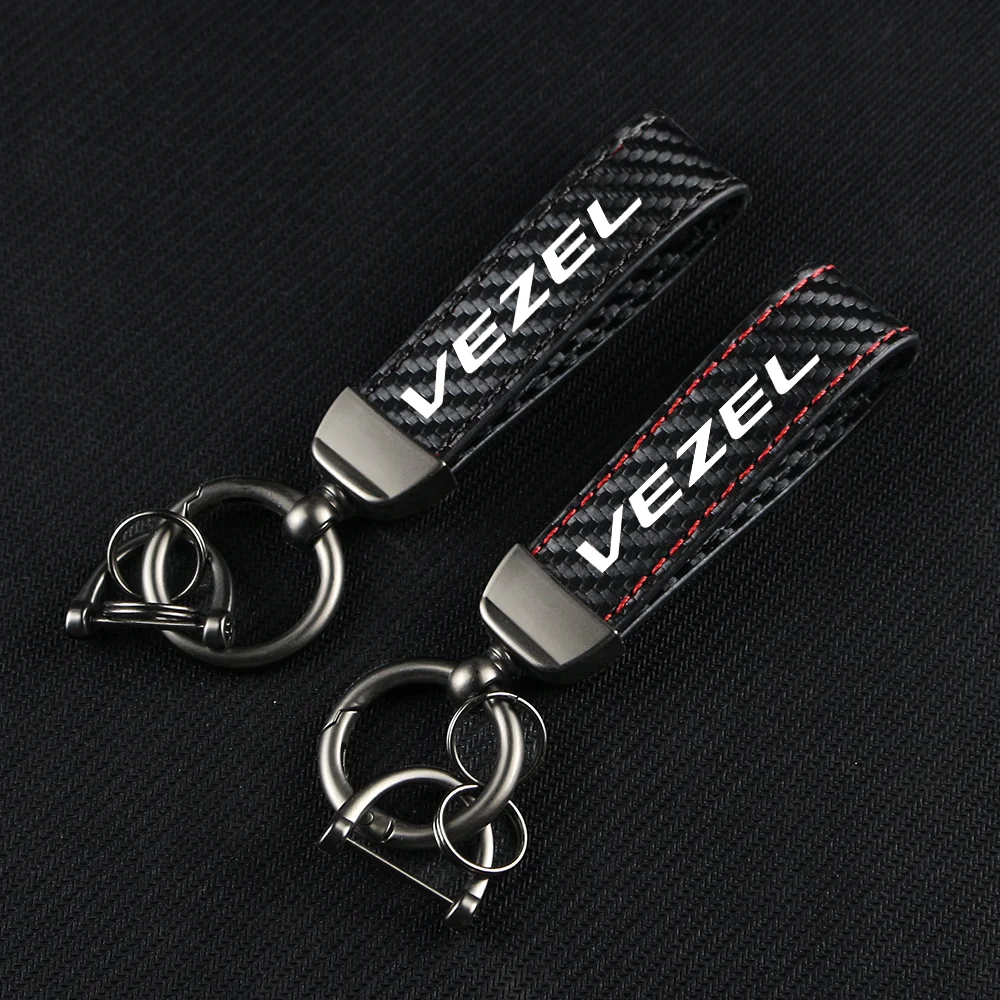 

Car Keychain Carbon Fiber Leather Rope Car Key Chain Pendant Keyring Horseshoe Buckle for VEZEL VTEC X-RV Auto Accessories