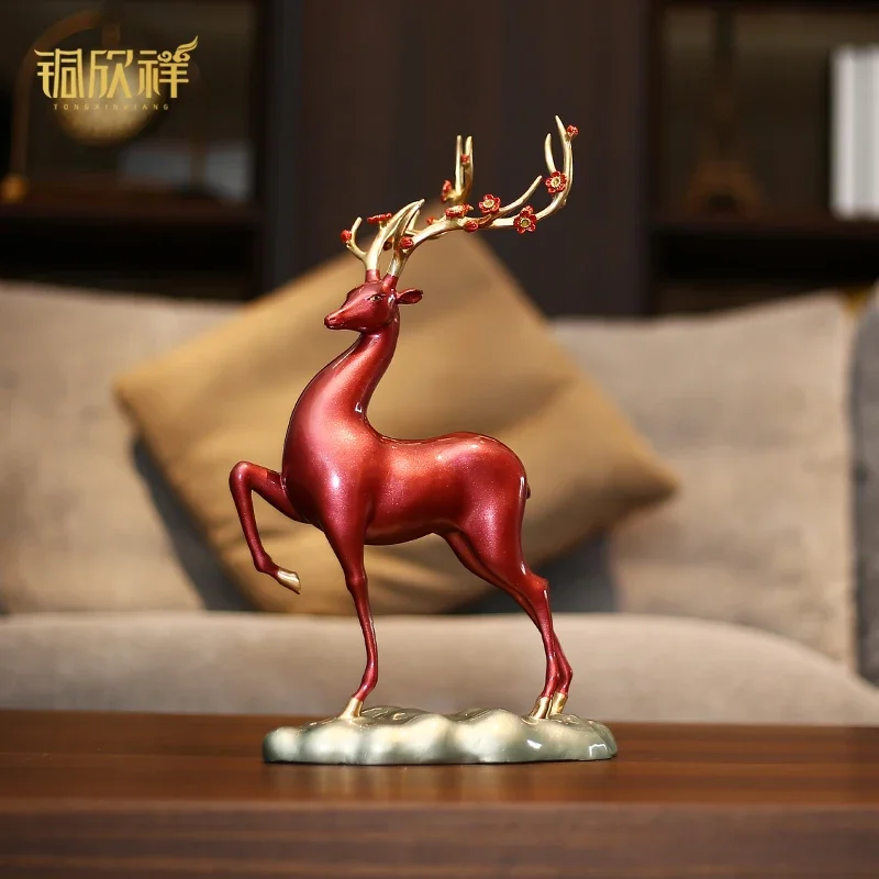 

Desktop ornaments colored copper sika deer shape high-end retro Chinese-style solid color creative home decorations living room