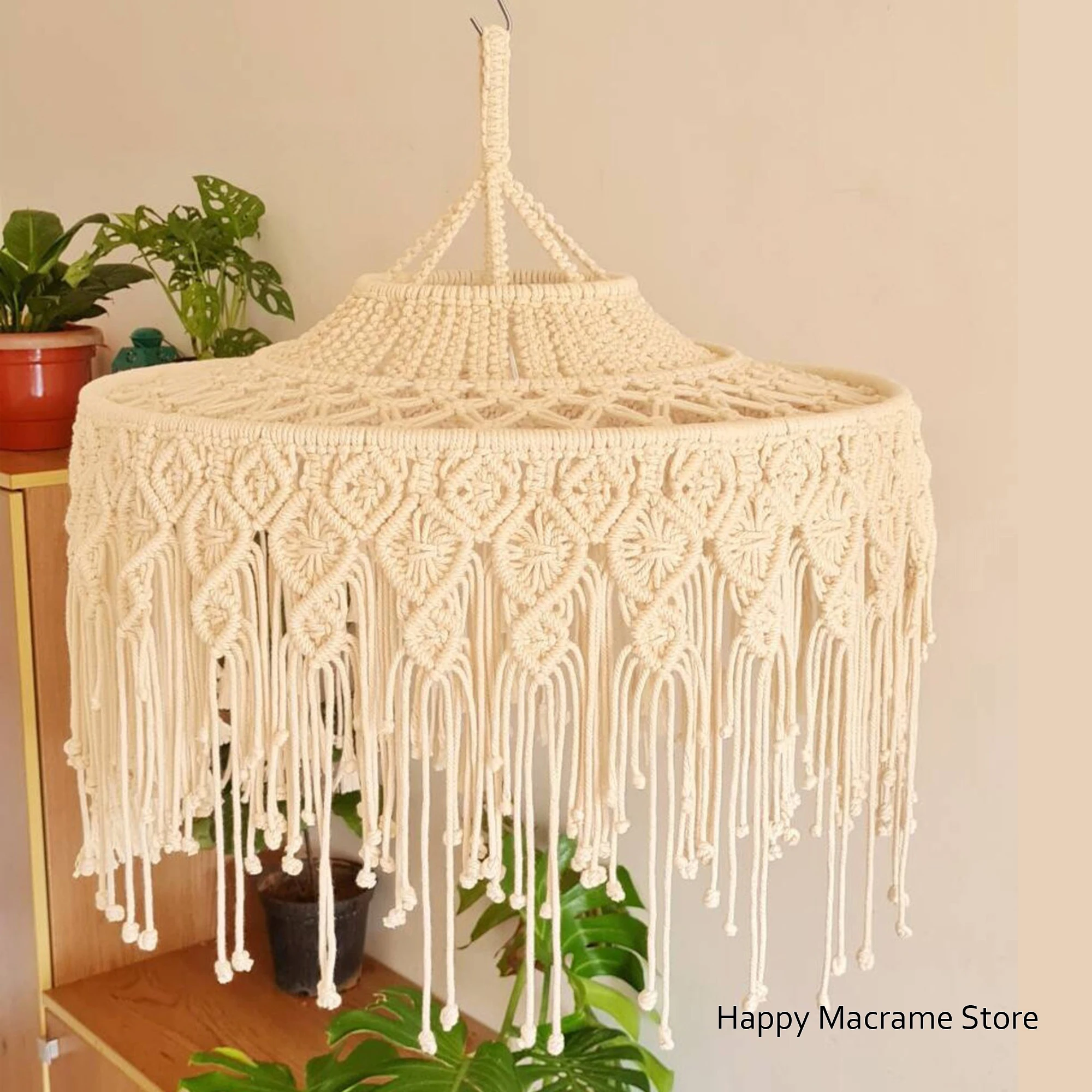 Macrame Chandelier Macrame Lampshade Canopy Extra Large Chandelier Fringed Chandelier Boho Bohemian Canopy Lampshade Ornament