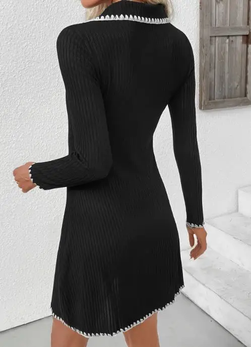 

2025 Casual Knitted Slim A-Line Long Sleeve Dress for Women Daily Clothing Autumn New Fashion Women's Vacation Mini Dresses