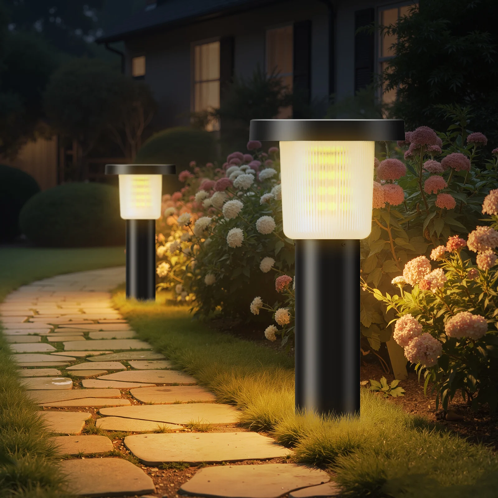 Intelamp 2 Pack Solar Pathway Lights Outdoor Stainless Steels Lawn Lamp ﻿For Walkway Villa Garden Courtyard District Residential
