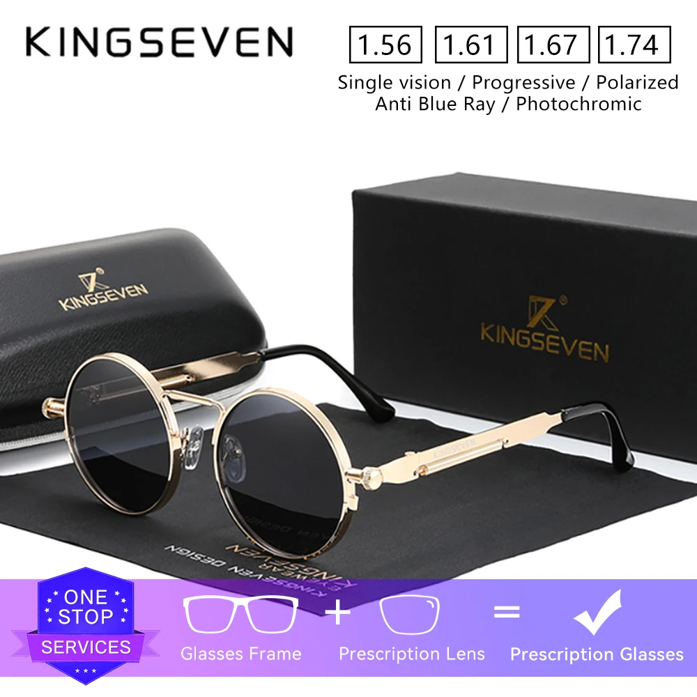

KINGSEVEN винтажные новые мужские и женские солнцезащитные очки по рецепту, круглые очки для близорукости и дальнозоркости, оптические линзы, классические модные очки