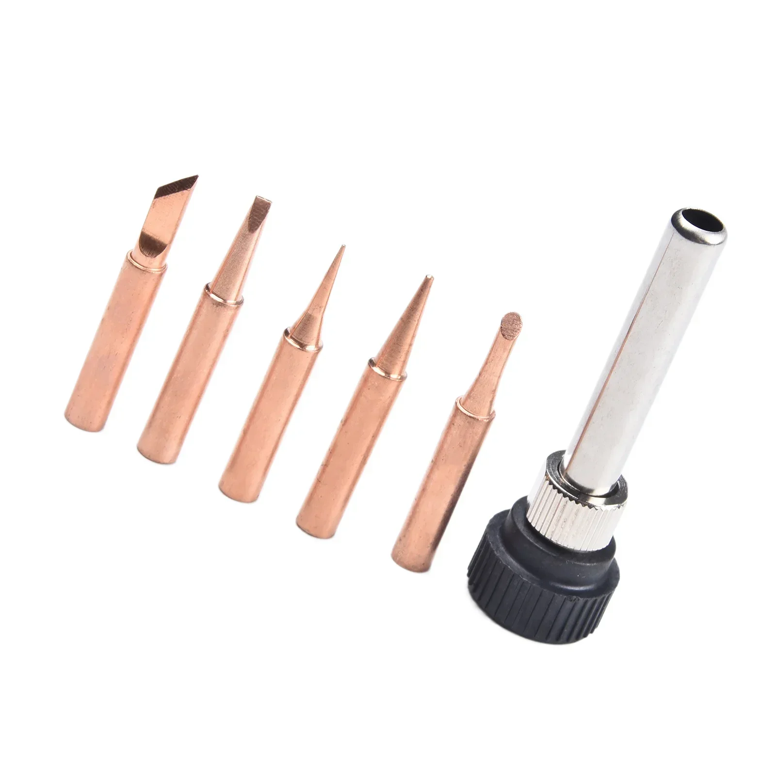 6pcs Copper 900M-T Soldering Iron Tips Replacement Welding Head With Soldering Handle Adapter Household Soldering Accessories