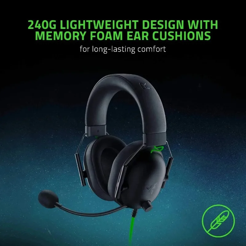سماعة رأس Razer BlackShark V2 X السلكية للرياضات الإلكترونية، إلغاء الضوضاء السلبية المتقدمة، صوت محيطي 7.1، ميكروفون قلبي فائق الوضوح